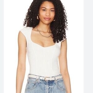 Free People We the Free White Ribbed Boss Babe Tank top